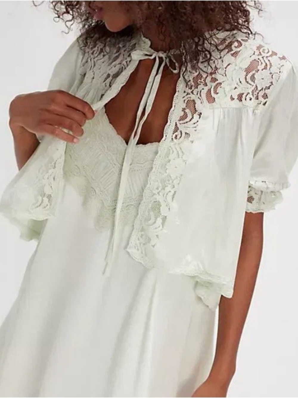 Free People Light Green Silky Lace Slip Top